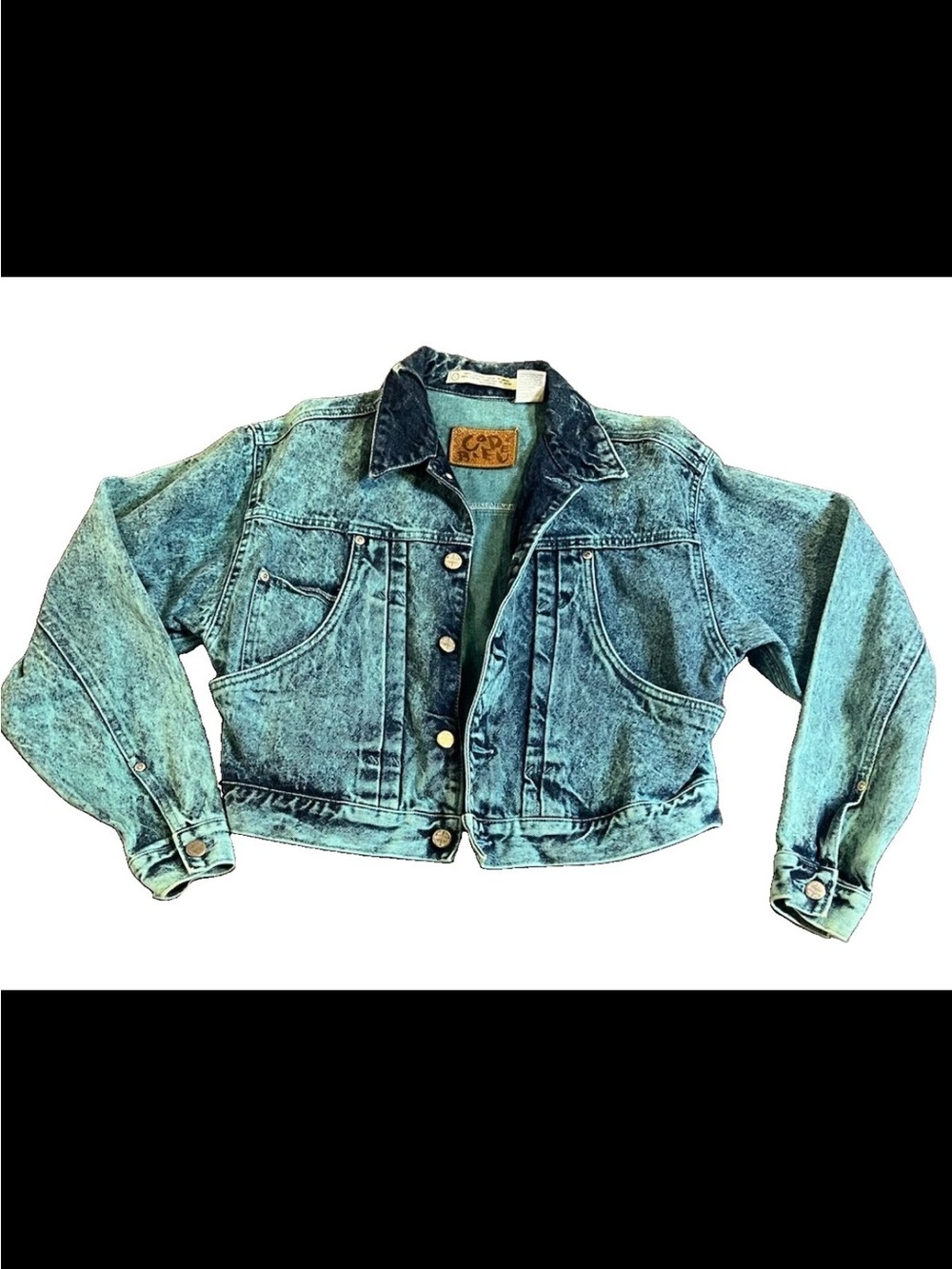Vintage Code Bleu Teal Acid Wash Cropped Trucker Jacket Japan #60038 L 80’s